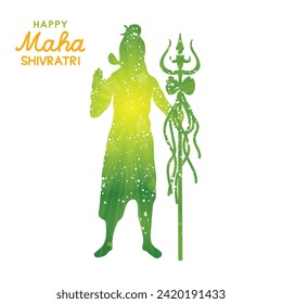 Shiva in brilliant galactic space. Greeting card for Maha Shivratri, a Hindu festival celebrated of Lord Shiva. Om or Aum Indian sacred sound. Vector illustration.