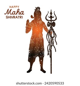 Shiva in brilliant galactic space. Greeting card for Maha Shivratri, a Hindu festival celebrated of Lord Shiva. Om or Aum Indian sacred sound. Vector illustration.