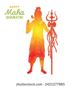 Shiva in brilliant galactic space. Greeting card for Maha Shivratri, a Hindu festival celebrated of Lord Shiva. Om or Aum Indian sacred sound. Vector illustration.