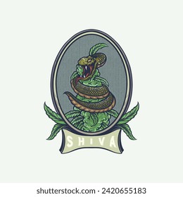 shiva cannabis with snake wrapped around vector illustration