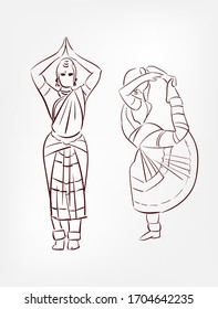 Shiva ethnic indian woman girl dance traditional sketch isolated design element