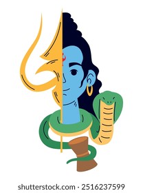 shiva face with trident and snake isolated