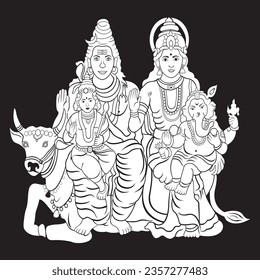 Shiva Family  Parivar Vector Design File Laser Engraving Shivshakti 