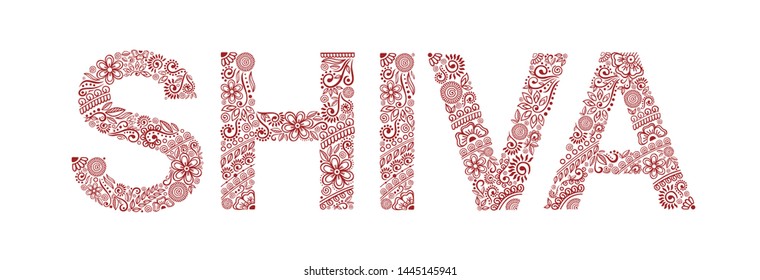 SHIVA henna tattoo doodle vector ornament on white background. Font Helvetica word. For banner, poster, flyer, t-shirt
