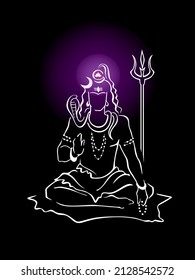 Shiva, Hindu god, giving blessing, with shiny Sahasrara crown chakra. Mahadeva, supreme god of destruction, time, dance, yoga. Elegant black hand drawn vector elements for prints