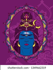 Shiva in indian style frame, can be used as greeting card for Maha Shivratria, vector illustration