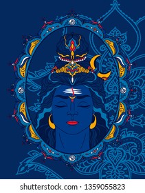 Shiva in indian style frame, can be used as greeting card for Maha Shivratria, vector illustration