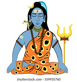 Shiva Mahadev India with a closed eyes trident. vector illustration
