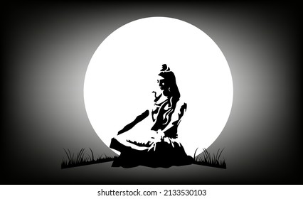 shiva meditating with full moon in the background