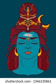 Shiva portrait, can be used as greeting card for Maha Shivratri, vector illustration