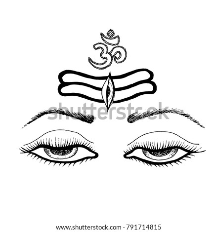 Shiva vector.Lord Shiva in meditation. Greeting card for Maha Shivratri,Hindu festival celebrated of Lord Shiva. Vector illustration.OM decorative hinduism symbol.shiva eyes.Shivratri dharma.third Eye