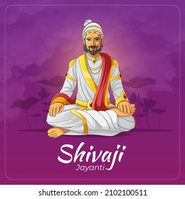 Shivaji Jayanti Celebration Vector Greetings Card In Meditating Pose