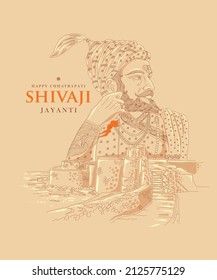 Shivaji Jayanti greeting with the illustration of Shivaji and fort in the foreground.