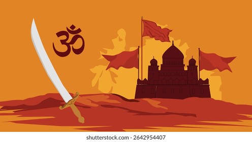 Bandeira Shivaji Maharaj Jayanti Vetor - Retrato, Forte e Saffron Ilustrações Bandeira para saudações