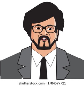 Shivaji Rao Gaekwad, Known Professionally As Rajinikanth, Is An Indian Actor Who Works Primarily In Tamil Cinema.Caricature Vector Design On White Background.July,2020
