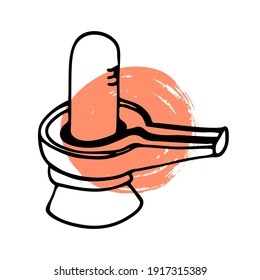 Shivalingam. Lingam, an abstract image of Shiva. Spiritual symbol of Yogis, Hinduism. With an orange background. Hand-drawn. Doodle, sketch, icon. Vector illustration for design.