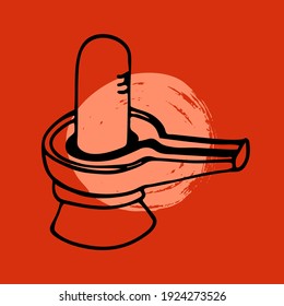 Shivalingam on an orange background. Lingam, an abstract image of Shiva. Spiritual symbol of Yogis, Hinduism. Hand-drawn. Doodle, sketch. Vector illustration for design, posters, wallpapers.