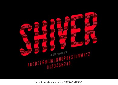 Shiver style font, alphabet letters and numbers vector illustration