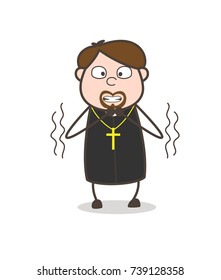 Shivering Cartoon Priest Face Vector