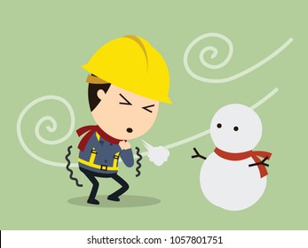 Shivering from cold, Vector illustration, Safety and accident, Industrial safety cartoon