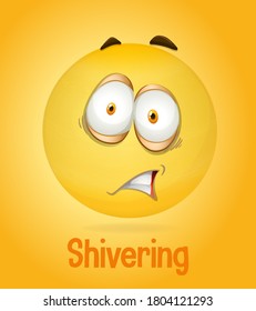 Shivering emotional yellow face with tired text on yellow background illustration