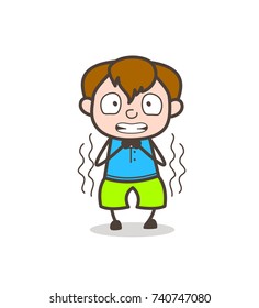 Shivering Face in Fear - Cute Cartoon Boy Illustration