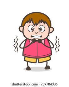 Shivering in Fear - Cute Cartoon Fat Kid Illustration