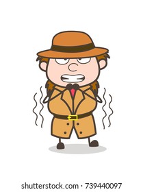 Shivering in Fear - Female Explorer Scientist Cartoon Vector
