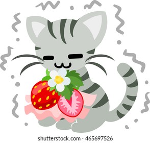 The shivering pretty little cat and a cute strawberry accessory