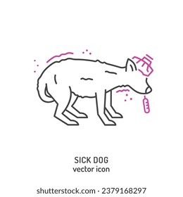 Shivering sick dog icon. Lethargic and unenergetic pet with a fever and visible signs of discomfort. Veterinarian symbol. Editable vector illustration in a linear style isolated on a white background