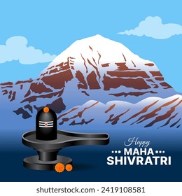 shivling and kailash mountain maha shivratri blessing card design template vector