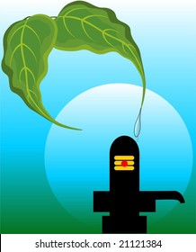 Shivling statue and banyan leafs	