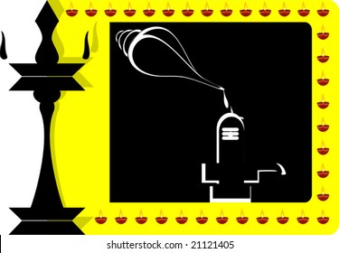 Shivling statue and divine lamp	