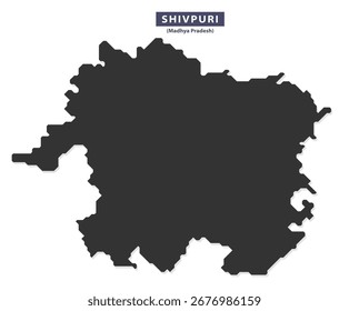 Vector de silueta del mapa de la ciudad de Shivpuri para la geografía del aula, folletos turísticos y diseño de infografía, contorno negro limpio aislado en blanco