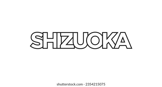 Shizuoka in the Japan emblem for print and web. Design features geometric style, vector illustration with bold typography in modern font. Graphic slogan lettering isolated on white background.