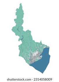Shizuoka map. Detailed map of Shizuoka city administrative area. Cityscape panorama. Road map with highways, rivers. Royalty free vector illustration.