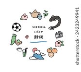 Shizuoka prefecture hand drawn cute icon set Translation “Shizuoka prefecture in Japan”