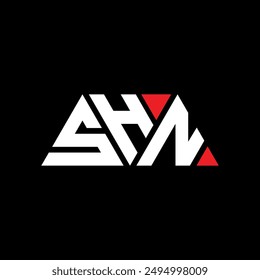 SHN triangle letter logo design with triangle shape. SHN triangle logo design monogram. SHN triangle vector logo template with red color. SHN triangular logo Simple, Elegant, and Luxurious design.