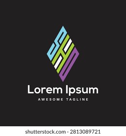 Sho letter logo design in a sharp modern diamond shape with monogram colorful branding