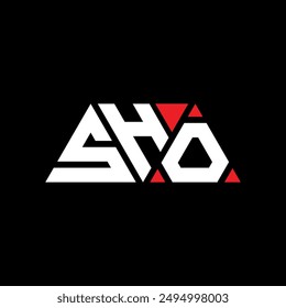 SHO Dreieck-Buchstaben-Logo-Design mit Dreieck-Form. SHO Dreieck Logo Design Monogramm. SHO Dreieck Vektorgrafik Logo Vorlage mit Rot. SHO dreieckiges Logo Einfaches, elegantes und luxuriöses Design.