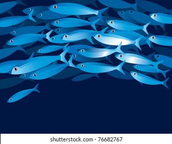 Shoal of Fish. The vector illustration of shoal of fish in deep water.
