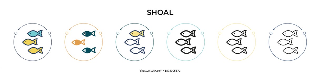 Shoal icon in filled, thin line, outline and stroke style. Vector illustration of two colored and black shoal vector icons designs can be used for mobile, ui, web