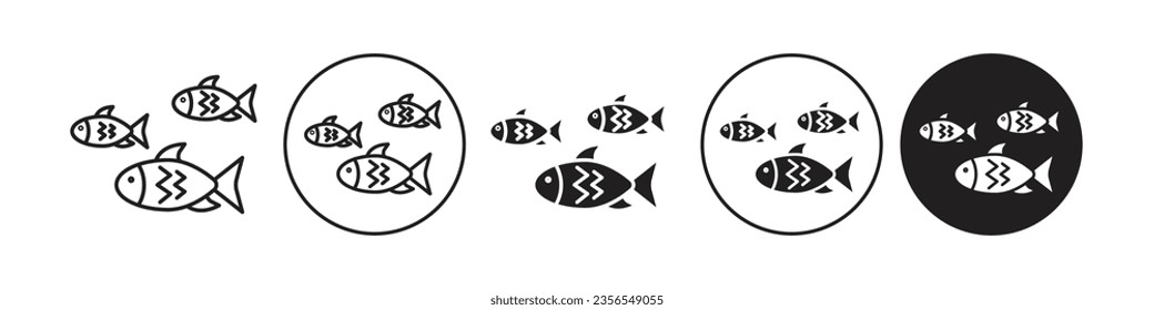 Shoal icon. Many Fish swimming together in ocean symbol. Vector set of aqua animal wildlife group swim. Flat outline of marine fishing in underwater sea. Fish drawing illustration