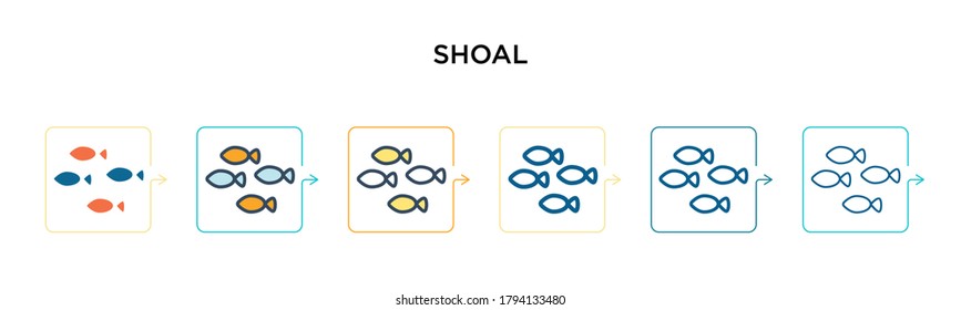 Shoal vector icon in 6 different modern styles. Black, two colored shoal icons designed in filled, outline, line and stroke style. Vector illustration can be used for web, mobile, ui