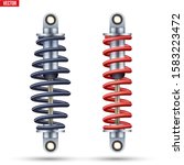 Shock Absorber of Car Suspension. Machine part closeup equipment. Vector Illustration isolated on white background.