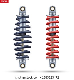 Shock Absorber of Car Suspension. Machine part closeup equipment. Vector Illustration isolated on white background.