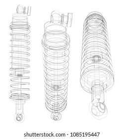 Shock absorber collection outline. Vector rendering of 3d. Wire-frame style. The layers of visible and invisible lines are separated