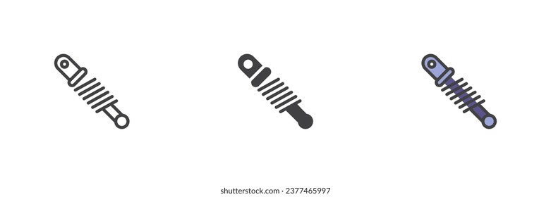 Shock absorber different style icon set. Line, glyph and filled outline colorful version, outline and filled vector sign. Symbol, logo illustration. Vector graphics