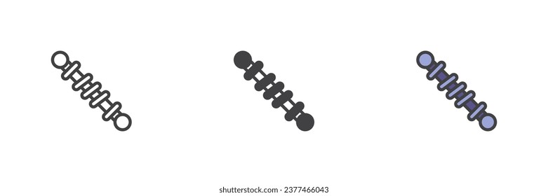 Shock absorbiert verschiedene Stil Icon Set. Linie, Glyph und gefüllte Umrissversion, Umriss und ausgefülltes Vektorzeichen. Symbol, Logo-Abbildung. Vektorgrafik
