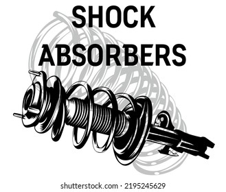 Shock absorber. Engraving, illustration, black and white.